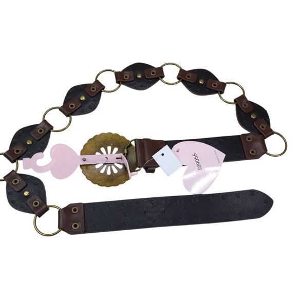 Truelove Brown Brass & Leather Belt with Brass Studs & Buckle XL 1 1/2" Wide - Picture 10 of 16